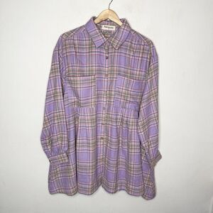 New Impressions Purple Plaid Shirt Dress / Tunic Pockets Boho‎ Women’s Large